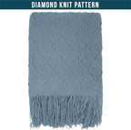 PAVILIA Dusty Blue Knit Throw Blanket for Couch, Twin Bed, Soft Knitted Farmhouse Sofa Throw for Living Room, Lightweight Decorative Summer Blanket for Chair, Outdoor Textured Boho Blanket, 60x80