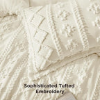 Bedsure Tufted Boho Comforter Set Oversized Queen - Ivory Boho Bed Set, GentleSoft™ 3 Pieces Farmhouse Shabby Chic Embroidery Bedding, Gifts for Woman, Soft Jacquard Comforter for All Seasons