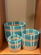 African Planter Baskets Sets of 3 Woven Sisal Baskets for Indoor Plant Pots Covers Home Decor Storage Organizer Gifts Zen Designs Arts and Crafts (Turquoise and Biege)
