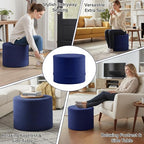 LITA Round Stuffed Pouf Ottoman, Corduroy Poufs with High-Density Foam Filling and Washable Cover, Furry and Fluffy Bean Bag Foot Stools Ottoman for Living Room, Bedroom, Office, Navy Blue