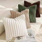 decorUhome Cozy Faux Fur Throw Pillow Covers 18x18 Set of 2 Decorative Soft Plush Striped Modern Farmhouse Boho Couch Pillow Cases with Velvet Back for Sofa Bed Living Room, Khaki Brown