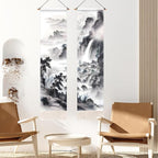 AOHMPT Pack of 2 Long Vertical Tapestry,Nature Landscape Tapestry with Serene Mountain River, Moon & Sun Motifs,Traditional Ink Painting Wall Art,Zen Aesthetic Wall Hanging for Living Room Bedroom Decor 13" W x 51" H"