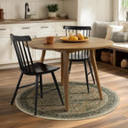 Washable Round Rugs 5ft, Low Pile Thin Circle Entryway Rugs Non Slip, Traditional Medallion Printed Circle Carpet 5 feet for Bedroom Living Room Kitchen Dining Room, Multi Brown/Green
