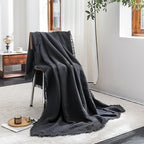 FOSSA Muslin Blanket with Fringe - 4-Layer 100% Cotton Gauze Super Soft & Breathable Throw -Lightweight Decorative Cooling Blanket for Bed, Sofa, Office - Super King Size 108" x 98" (Dark Gray)
