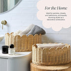 BEBE BASK Premium Scalloped Basket Set Of 2 - Scallop Basket - 16 x 10 x 7 Inch - Hand-Woven Elegant Wicker With Scalloped Edge - Nursery Storage (Natural)