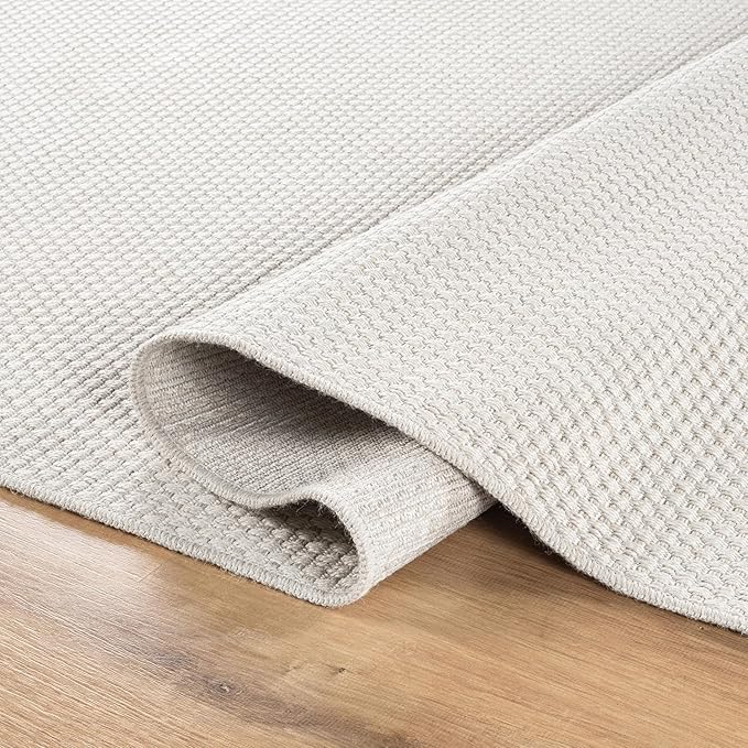 CAMILSON Easy Jute Rug 8x10, Indoor Outdoor Off-White Farmhouse Area Rugs for Living Room Patio and Kitchen Rug, Solid Woven Design, Easy-Cleaning, Non Slip Washable Outside Carpet Alfombras (8 x 10)
