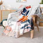 Boho Throw Blanket Minimalist Mid Century Blanket Modern Abstract Art Blankets Floral Plant Print Bed Blanket Super Soft Fleece Flannel Throw Blanket for Couch 50"x60"