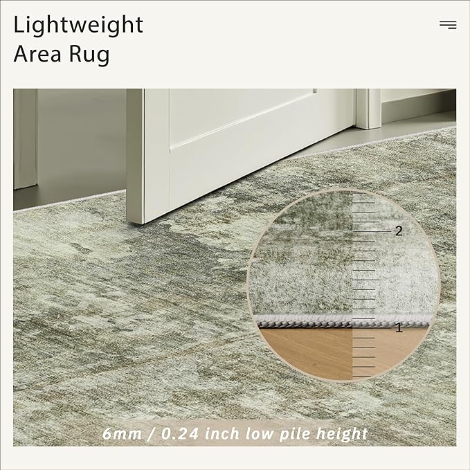 Abstract Rug 5x7 Machine Washable Area Indoor Green Black Low Pile Non-Slip Foldable Thin Accent Rugs for Bedroom Living Room Dining Room