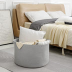 Extra Large Grey Storage Basket, 22" X 22" X 14" XXXL Blanket Basket for Living Room, Gray Wicker Woven Cotton Rope Baskets for Storage, Kids Toy Baskets Bins, Decorative Pillow Towel Basket