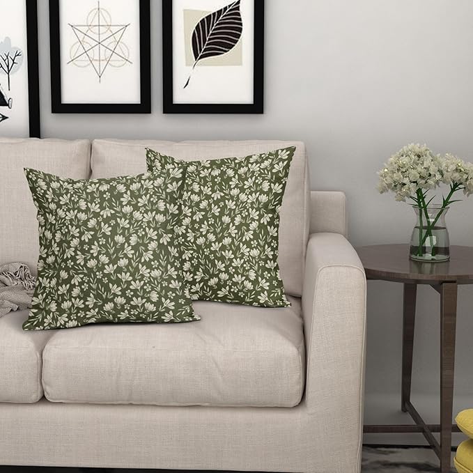 Olive Green Pillow Covers 24x24 Set of 2 Vintage Floral Rustic Old Style Cute Flower Print Decorative Outdoor Pillowcases Seasonal Farmhouse Throw Cushion Case Decor for Couch Sofa Bed