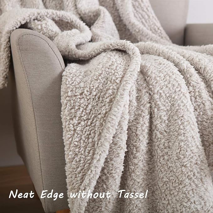 Ultra Soft Cozy Sherpa Throw Blanket, 2 Tones Ombre Light Brown Pattern Reversible, Light Weight Warm Decorative Boho Style Throw Blanket Cover for Sofa, Couch, Bedroom,Travel, 60”x80”