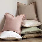 Foindtower Set of 2 Decorative Linen Fringe Throw Pillow Covers Boho Farmhouse Cushion Cover with Tassels Soft Accent Pillowcase for Couch Sofa Bed Living Room Home Decor,24×24 Inch,Light Sage Green