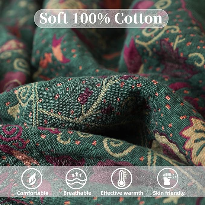 Boho Throw Blanket for Bed - 100% Pure Cotton Ultra Soft Rustic Quilt - Farmhouse Decor Bed Blankets, All Season Rustic Throw for Sofa Couch Chair(50"×60", Boho Floral)