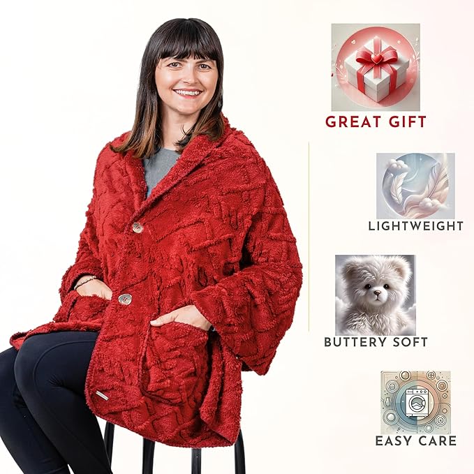 Boho Chic Wearable Blanket -No Sleeves Drape&Go- Poncho Blanket Wrap Shawl - Gifts for Grandma and Mom