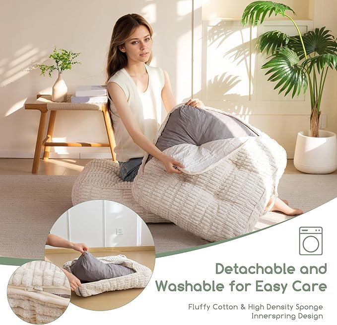 6" Washable Floor Pillow Cushion for Adults, Meditation Cushion Pillow, Removable Tufted Blended Corduroy Cover, Large Square Floor Sitting for Tatami Living Room or Yoga, 2Pack, Machine Washable