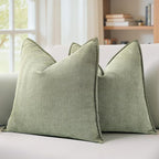 MIULEE Pack of 2 Sage Green Decorative Pillow Covers 22x22 Inch Soft Chenille Luxurious Couch Throw Pillows Farmhouse Cushion Covers Euro Shams Elegant Design for Sofa Bed Living Room Spring Decor