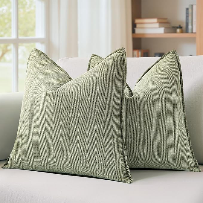 MIULEE Pack of 2 Sage Green Decorative Pillow Covers 22x22 Inch Soft Chenille Luxurious Couch Throw Pillows Farmhouse Cushion Covers Euro Shams Elegant Design for Sofa Bed Living Room Spring Decor