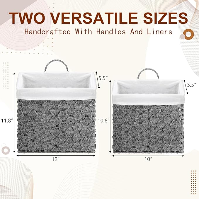 Novabright 2 Pack Wicker Hanging Basket with Handles Liners House Warming Gift for Organizing Front Door Mail Flowers Woven Wall Storage Basket for Garden Farmhouse Home(Paper Rope,Minimalist Style)