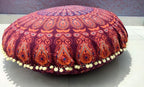 ICC 32" Indian Mandala Ottoman Throw Pouf Cover Seating Ottoman Cover Ethnic Cushions Bohemian Decor Fall Decor Pouf Case Decorative Footstool Round Floor Maroon