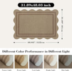 Easy Jute Front Door Mat, 2.6x4 Washable Entryway Rug Non Slip Small Kitchen Rug, Farmhouse Low Pile Floor Scalloped Rugs for Bathroom Porch Doorway