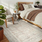 Lessymo 5x7 Area Rugs for Living Room, Machine Washable Non Slip Rug, Soft Low Pile Carpet for Bedroom Dining Home Office, Vintage Beige Distressed Floral Floor Mat