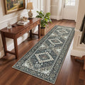 Lessymo Washable Runner Rug for Hallway, Black Brown 2.6 x 8 Entryway Rugs Boho Faux Wool Low Pile Long Rug for Bedroom, Floral Medallion Vintage Rugs with Non-Slip Rubber