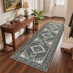 Lessymo Washable Runner Rug for Hallway, Black Brown 2.6 x 8 Entryway Rugs Boho Faux Wool Low Pile Long Rug for Bedroom, Floral Medallion Vintage Rugs with Non-Slip Rubber