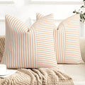 YCOLL Fall Pillow Covers 22x22, Modern Accent Throw Pillow Covers Set of 2, Burnt Orange Striped Patchwork Linen Decorative Pillows Cushion Covers for Couch Chair Bedroom Home Decor