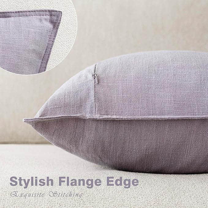 Foindtower Pack of 2, Decorative Linen Soild Throw Pillow Covers Soft Accent Euro Cushion Case Boho Farmhouse Neutral Pillowcase for Couch Sofa Bedroom Living Room Home Decor 18 x 18 Inch Light Purple
