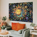 Aipon Sun and Moon Tapestry for Bedroom Boho Hippie Floral Wall Tapestry Aesthetic Vintage Stained Glass Plant Large Tapestries Wall Hanging for Living Room Dorm 80 x 60 Inch