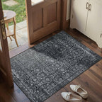 Entryway Rug Door Mat, Washable Samll 2x3 Rug, Black Boho Front Door Mat, Non Slip Area Rugs, Low Pile Throw Accent Entry Carpet for Indoor Entrance, Bathroom and Kitchen(Black 2x3ft)