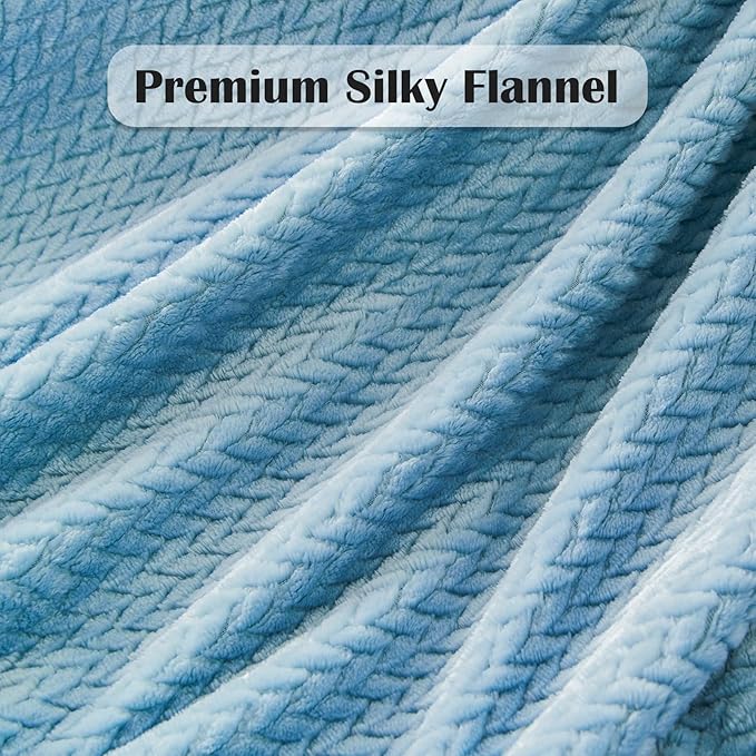 NEWCOSPLAY Super Soft Throw Blanket Light Blue Premium Silky Flannel Fleece Leaves Pattern Lightweight Bed Blanket All Season Use (Light Blue, Throw(50"x60"))