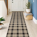 Entryway Rug Runners for Hallways Non Slip - 2x6 Jute Boho Runner Rug for Kitchen Floor, Indoor Outdoor Entrance, Hall Way, Washable No Shed Neutral Easy Jute Sisal Black and Tan Checkered Plaid