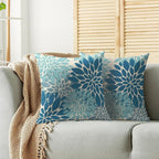 Light Blue Pillow Covers 18X18 Inch Set of 2, Spring Summer Floral Dahlia Flower Cream Decorative Throw Pillow Covers Outdoor Modern Farmhouse Cushion Case for Home Couch Sofa Bed Decor