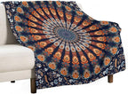 Indian Hippie Bohemian Throw Blanket Beautiful Peacock Mandala Blanket for Sofa Bed Couch Chair Or Dorm 60"x80"