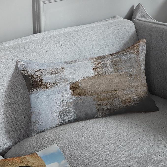 Britimes Throw Pillow Covers Modern Home Art Decor, 12 x 20 Inches Set of 2 Abstract Oil Painting Pillowcases for Bedroom, Living Room, Cushion Couch Sofa, Beige Home Grey Brown