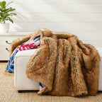 HORIMOTE HOME Long Pile Faux Fur Throw Blanket, with Cheetah and Tropical Plants Printed Pattern, Decorative Fluffy Throw Blanket for Couch Bed Sofa, Birthday Gifts for Women, 60'' x 80''