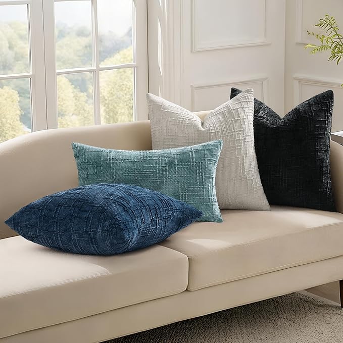 decorUhome Summer Teal Chenille Euro Sham Throw Pillow Covers 22x22 Set of 2 Textured Soft Cozy Slubby Couch Pillow Covers Modern Farmhouse Boho Decorative Pillow Cases for Bed Sofa Living Room