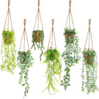 Giegxin Spring Mini Hanging Artificial Plant with Woven Basket Boho Fake Plants Ivy Faux Vines Eucalyptus Leaf for Indoor Home Wall Shelf Decor(6 Set,Green,Artificial Hanging Plants)