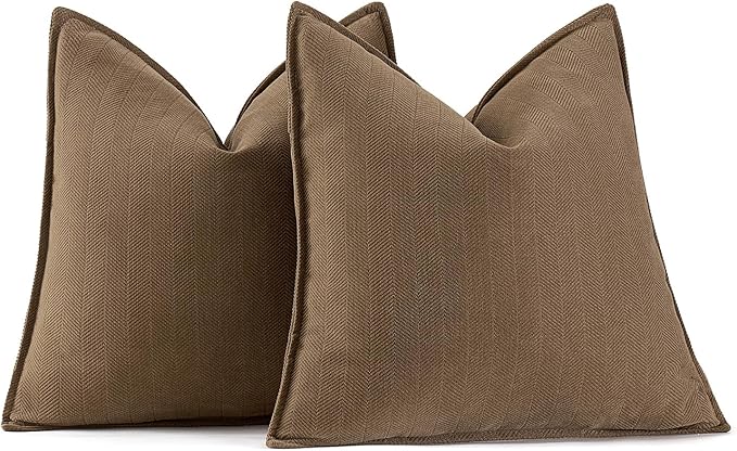 MIULEE Pack of 2 Dark Brwon Decorative Pillow Covers 20x20 Inch Soft Chenille Luxurious Couch Throw Pillows Farmhouse Cushion Covers with Elegant Design for Sofa Bedroom Living Room Home Decor