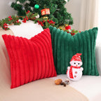 Pallene Faux Fur Plush Lumbar Throw Pillow Covers 12x20 Set of 2, Luxury Soft Fluffy Striped Decorative Pillow Covers for Sofa, Couch, Living Room, Christmas Green