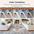 Lessymo 9×12 Area Rugs Washable for Living Room, Large Soft Indoor Rug Non-Slip for Bedroom Kitchen Dining Room Dorm Nursery, Vintage Boho Carpet Stain Resistant for Office Home Decor, Orange/Blue