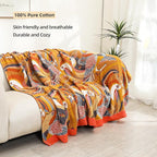 Boho Large Throw Blanket, 100% Organic Cotton Breathable Soft Bed Throw - Floral Bird Farmhouse Decor Blanket for Sofa Couch Chair Quilt and Gift. 91" x 98"- Colorful