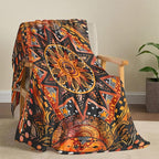 kampdream Orange Ceometric Art Throw Blanket, Hippie Abstract Sun and Moon Yellow Aesthetic Comforter Nap Throws for Couch Chair Bed Decor Comforter 40×50 inch