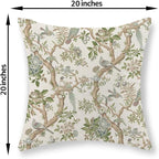 Green Floral Bird Pillow Covers 20x20 Set of 2 Chinoiserie Throw Pillows Green Vintage Flowers Bird Decorative Pillow Cases Outdoor Chinoiserie Decor Farmhouse Cushion Case for Couch Sofa