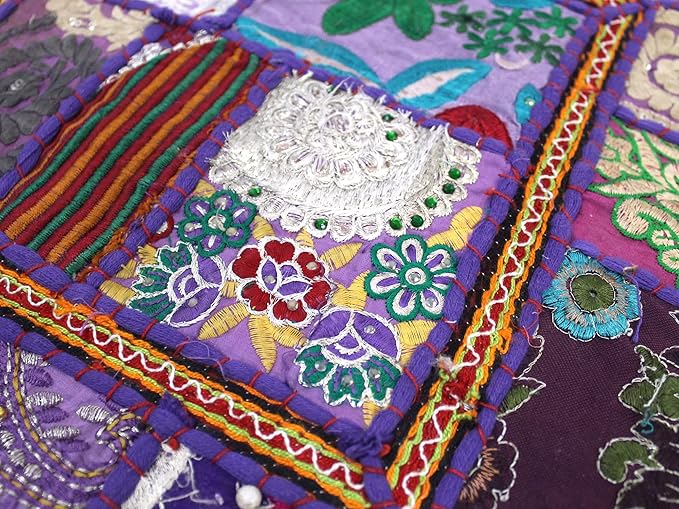 Mam Treasures Indian Bohemian Decorative Pillow Vintage Cushion Cover Patchwork Square Floor Pillow Cover Meditation Cushion Large Floor Pillow Indian Cushion (Purple, 22 X 22 X 5 Inch)