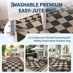 GarveeHome Easy Jute Rug 8x10 Washable Rugs for Living Room Bedroom Checkered Indoor Outdoor Rug for Patio Non-Slip No Shed Jute Rugs Geometric Carpet for Farmhouse Dining Room Backyard, Natural