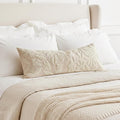 BlissBlush 14x36 Lumbar Pillow Cover for Bed, Rectangular Decorative Long Throw Pillowcase, Embroidered Farmhouse Accent Cushion, Beige Neutral Floral Tufted (Cover Only)