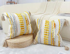Boho Throw Pillow Covers 16x16 Aesthetic Neutral Boucle Couch Pillow Cover Rainbow Striped Decorative Accent Pillow Case for Couch Bed Sofa Farmhouse,Modern Funky,Set of 2 Yellow-Grey