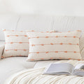 Boho Throw Pillow Covers 12x20 Set of 2 Modern Farmhouse Decorative Cushion Case Tufted Linen Square Pillows Cover Neutral Pillow Cases Accent Pillowcase for Sofa,Couch,Bed,Beige and Pink